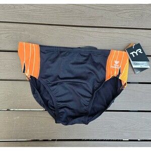New TYR Men's Durafast Elite Phoenix Swim Racer Brief Black/orange SZ 36 New